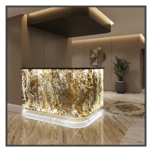 Contemporary Polished Stone Reception <b>Desk</b> With Gold Vein Pattern Entry Design - Product Image 3