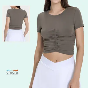 New Summer Style Custom Logo Workout Sport Wear Gym Clothing Women's Cropped Premium Short Sleeve