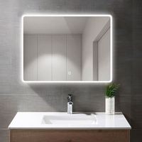 Miroir de salle de bain intelligent rectangulaire moderne tendance avec éclairage LED, anti-buée, écran tactile à intensité variable, haut-parleur Bluetooth mural