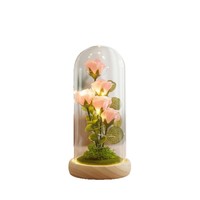 Lampe LED Rose Éternelle Multicolore Chaude sous Cloche en Verre, Ornement Floral sur Socle en Bois, Antichoc, pour Intérieur/Extérieur, Cadeau de Saint-Valentin pour la Maison