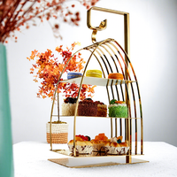 Ensemble de supports à dessert en acier inoxydable de luxe, cage à oiseaux, doré, argenté, poli miroir, multi-niveaux, buffet, pâtisserie, fruits, gâteaux