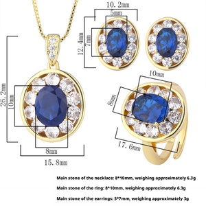 Wholesale Eco-friendly Copper Gold Plated Oval Cut 8*10-5*7mm Blue Cubic Zirconia Retro Jewelry for Women <b>Sets</b> Golden - Product Image 3
