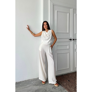 Conjunto de blusa sin mangas y pantalón DegaJe, conjunto blanco para mujer, talla S - Product Image 2