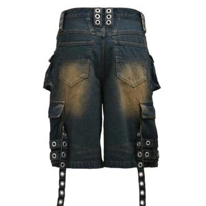 Pantalones Cortos Cargo de Mezclilla para Hombre, Estilo Vintage, con Múltiples Bolsillos y Ojales, Lavados - Product Image 2