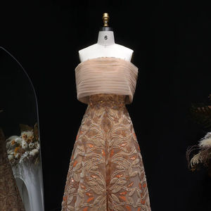 Jancember LSZ542 Dubai abu-abu gaun <span class=keywords><strong>Prom</strong></span> bahu terbuka manik-manik gaun A-line payet - Product Image 4