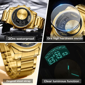 Para LIGE 0058, nuevo reloj de cuarzo deportivo informal para hombre, de doble pantalla Digital reloj de pulsera, cristal de acero inoxidable resistente al agua 30ATM - Product Image 4