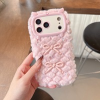 Coque de protection pour iPhone 18 Pro Max 17 16 15 14 13, motif cochon mignon style peluche avec nœud et perles, pour objectif d'appareil photo