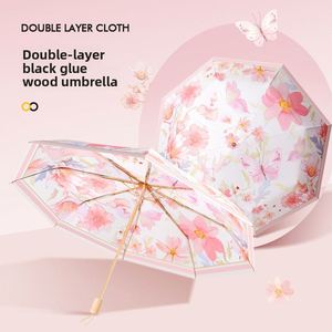 Parapluie pliant créatif double face à motif floral, double couche, revêtement noir, double usage soleil/pluie - Product Image 3