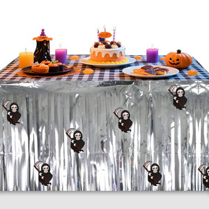 Falda de mesa de hilo de seda con diseño de Halloween DIY, con arañas y borlas, para decoración de mesa de fiesta - Product Image 1