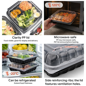 9*6inch Black Bottom Transparent Lid Foldable <b>Plastic</b> Blister Lunch <b>Box</b> 2 Compartment Food Container - Product Image 3