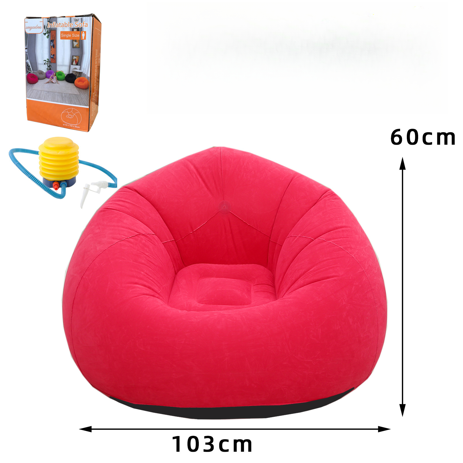Canapé sphérique rouge en boîte couleur + vérin pneumatique