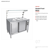 Comptoir chauffant isotherme professionnel en acier inoxydable pour présentation alimentaire avec couvercle en verre incurvé 60-85°C