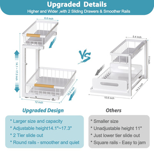 Étagère coulissante en métal à double étage pour épices <span class=keywords><strong>Tiroir</strong></span> de rangement détachable pour armoire de rangement - Product Image 4