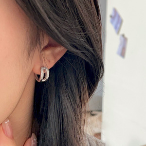 S925 Sterling Silver Hoop <b>Earrings</b> Geometric Design Channel Setting Sparkling Diamond Women's Everyday Wear Fine <b>Cuff</b> <b>Earrings</b> - Product Image 4