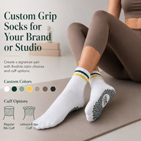 Chaussettes de yoga mi-mollet en coton pour femmes, antidérapantes, avec grip, pour ballet et Pilates, personnalisables avec logo, chaussettes Pilates antidérapantes