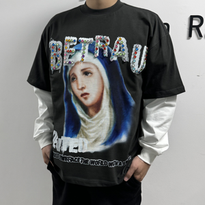 เสื้อยืดผู้ชายพิมพ์ลายเสื้อโอเวอร์ไซส์เปิดไหล่ว่างเปล่าเสื้อคอเสื้อแคบเข้ารูปแบบ100% - Product Image 3