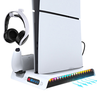 Support de Charge et de Refroidissement Multifonctionnel pour Console PS5 avec Contrôleur d'Éclairage LED RGB 9 Modes – Offre Spéciale