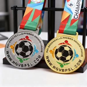 Médailles de sport en métal émaillé personnalisées avec logo d'usine, vente en gros, médailles de football en or et argent 2D et 3D avec ruban - Product Image 1