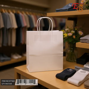 Sac cadeau en papier kraft blanc EB 10x12,6x5 pouces avec poignées torsadées, impression offset personnalisée du logo, emballage pour les achats professionnels - Product Image 3