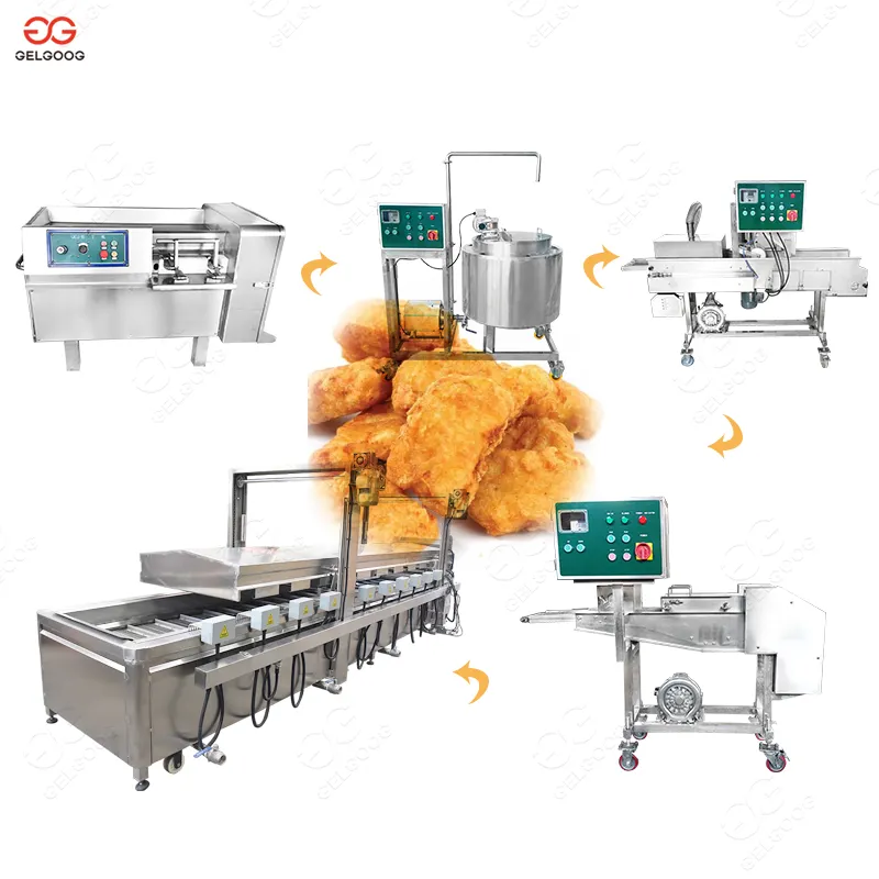 Mesin Manufaktur Burger dan Patties Kecil Garis Penggoreng Chicken Nugget Processing Line