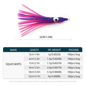 Cores aleatórias 100pcs Octopus Squid Saia Iscas Luminous Octopus Saia Trolling Água salgada Soft Squid Isca para iscas de pesca - Product Image 5
