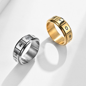 Anillo Giratorio Digital Minimalista de Acero Dorado, Joyería Unisex, Anillo para el Dedo Índice, Diseño Geométrico con Números, Regalo para Ocasiones Especiales - Product Image 1
