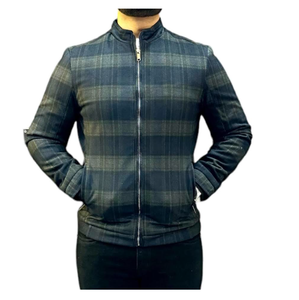 Chaqueta Casual de Hombre Estilo Vintage Otoño Invierno con Cuello Alto, Cremallera, Mangas Largas, Cuero Genuino, Tejido Estampado Directo de India - Product Image 1