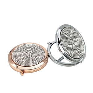 Miroir de maquillage en cristal de luxe, miroirs pliables ronds portables, miroir de poche or argent, idéal pour un cadeau personnalisé - Product Image 1