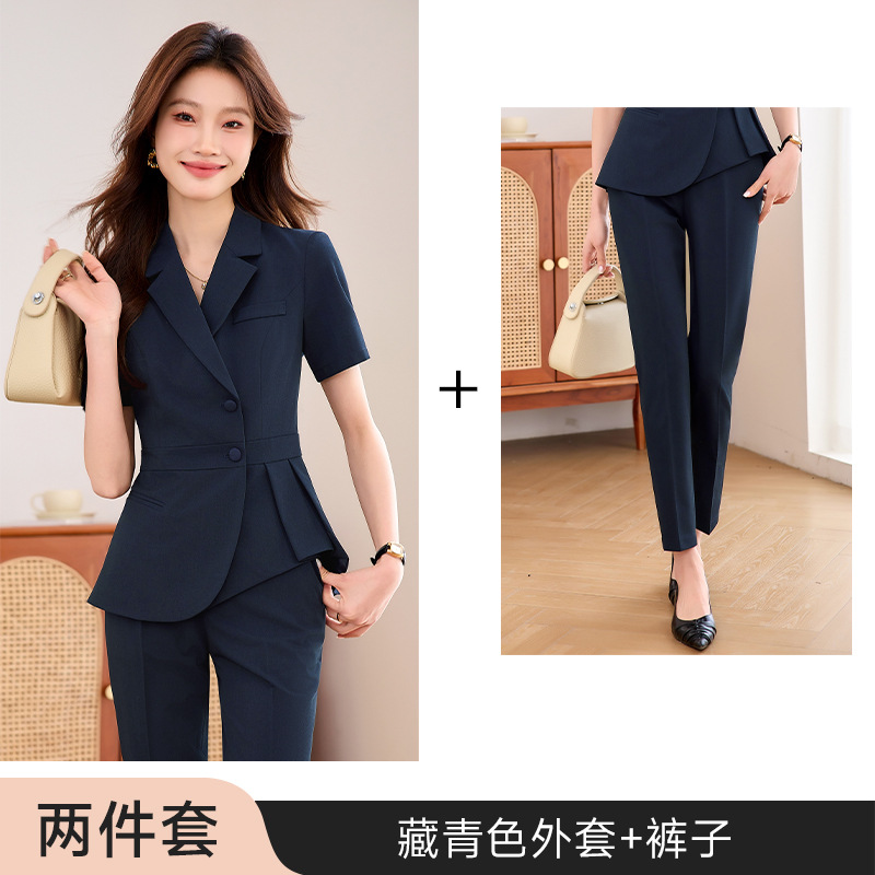 Navy blue slim-fit trousers