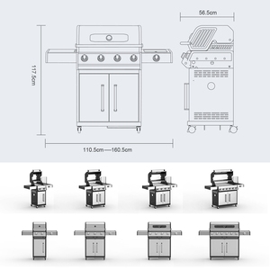 Barbacoa de gas de acero inoxidable 6 + 1 Parrilla de barbacoa de camping resistente sin humo para uso al aire libre - Product Image 6