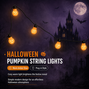 Nouvelles guirlandes lumineuses décoratives d'extérieur JeeFine Halloween en corde tressée, lanterne citrouille creuse, LED blanc chaud 2200K, 7M, étanches IP44 - Product Image 3