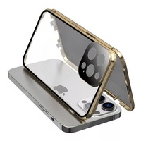 Casing ponsel bingkai aluminium magnetik tahan guncangan, casing kaca Tempered dua sisi bingkai aluminium logam untuk iPhone 16 17 Pro