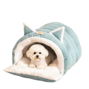 Cat bed, winter warm and thickened <b>plush</b> enclosed cat pet safety nest, hiding house, cat sleeping in winter, dog bed - Product Image 1