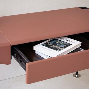 Bureau d'écriture moderne de luxe en acier inoxydable, table de bureau rouge avec rangement - Product Image 5