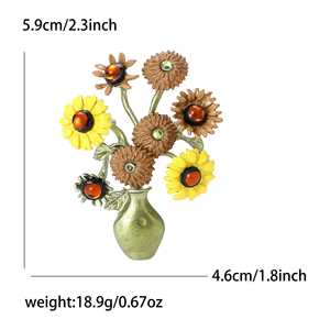 Haut de gamme Simple vêtements pour femmes Corsage bijoux broche alliage émail Van Gogh <span class=keywords><strong>grand</strong></span> <span class=keywords><strong>Vase</strong></span> broche fête de mariage fiançailles perle principale - Product Image 4