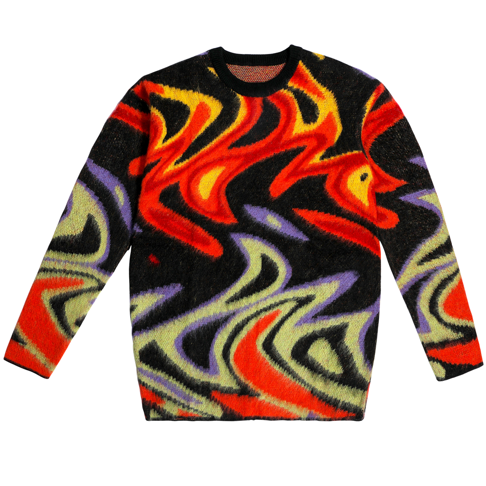 Custom LOGO Mohair Sweater Men Jacquard Pattern Knitwear Pullover Knitted Jumper Winter Casual Crew Neck Top Custom logo Sweater