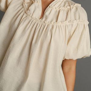 Wholesale New French Ladies <b>Tops</b> and Blouses Women With Puffed Sleeves Advanced Sense V Neck Loose Short Sleeved <b>Tops</b> for Women - Product Image 3