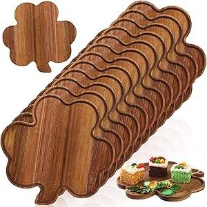 Plateau de service en bois assiettes en forme de trèfle en bois fruits Snack plateaux de service trèfle irlandais Acacia <span class=keywords><strong>planche</strong></span> à découper pour l'affichage des aliments - Product Image 3