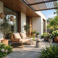 Meiqi Outdoor Rattan-Sofa-Set, Wasserfest & UV-Beständig, Garten-Lounge-Sofa, Wetterfeste Couch mit Chaiselongue
