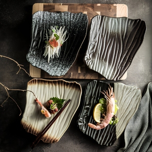 BAMBUS Bandeja <span class=keywords><strong>de</strong></span> Cerámica Japonesa Irregular Personalizada para Sushi, Bandeja para Sashimi y Filetes, <span class=keywords><strong>Vajilla</strong></span> para <span class=keywords><strong>Restaurante</strong></span>, Apta para Hoteles, Fiestas y Bodas - Product Image 1