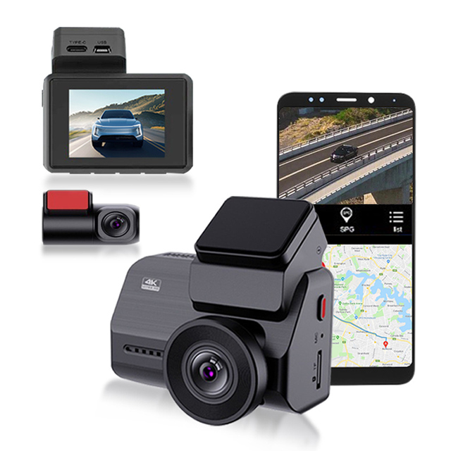 GPS Dash Cam 4K M800 Front Rear Inside Cameras 3 Channels Recording Car Recorder Built-in WiFi App Remote Control Car Black Box