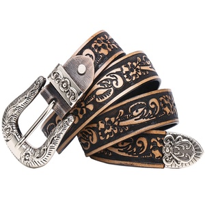Ceinture décontractée en cuir de vachette pleine fleur avec boucle en alliage, motif floral gaufré petite <span class=keywords><strong>rose</strong></span>, personnalisable unisexe pour femmes et hommes, largeur 3,8 cm - Product Image 1