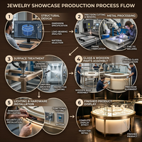 Comptoir de présentation de bijoux en verre incurvé rond avec éclairage LED, cadre en métal doré de luxe, vitrine pour la présentation de bijoux, mobilier de présentation de bijoux