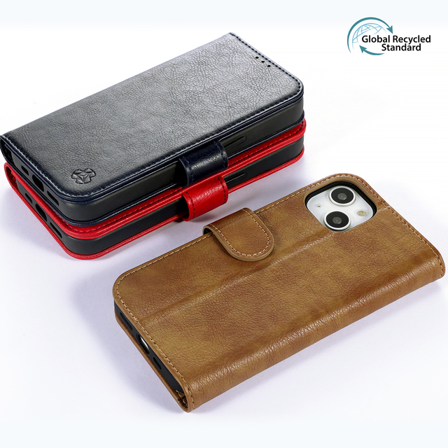 GRS Leather Wallet Phone case for iPhone Series Models Stitching Smooth and Magnetic Phone Cover with Flip Style Card Holder