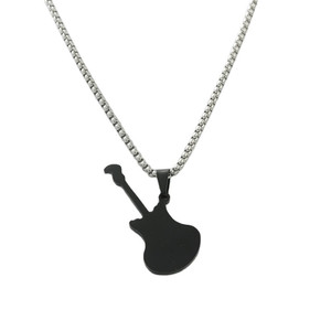 Titanium Steel <b>Guitar</b> Pendant With Rhinestones Retro Punk Style Necklace For Men And Women Everyday Wear - Product Image 3