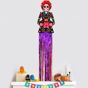Décoration de fête d'Halloween en gros pour la maison et le jardin, pendentif à pampilles tête de mort du Jour des Morts, ornement de porte à suspendre, tête de mort peinte - Product Image 2