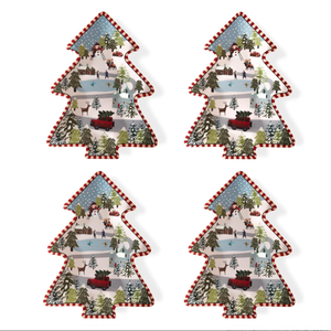 Set <span class=keywords><strong>di</strong></span> 4 Piatti Decorativi Natalizi in Melamina con Motivi <span class=keywords><strong>di</strong></span> Albero, Pupazzo <span class=keywords><strong>di</strong></span> Neve, Babbo <span class=keywords><strong>Natale</strong></span>, Alce e Villaggio Invernale - Product Image 1