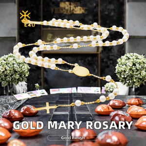Collar de Rosario DE LA Virgen María de acero inoxidable chapado en oro con cuentas de perlas de imitación sin deslustre Lady De Guadalupe Christ Gold Trendy - Product Image 2