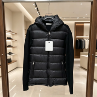 Nouvelle veste d'hiver en duvet à col montant, à capuche et fermeture éclair, avec empiècements tricotés