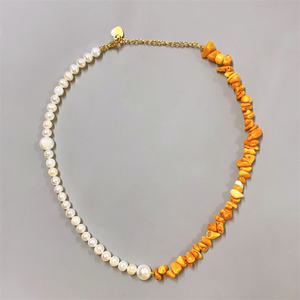 Thép Không Gỉ Ngọc Trai Nước Tươi Với Đá Quý Vòng Cổ Handmade Đính Cườm Vòng Cổ - Product Image 5